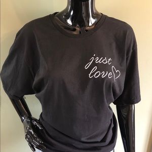 Hanes nano tech t-shirt with “Just love”  on it.